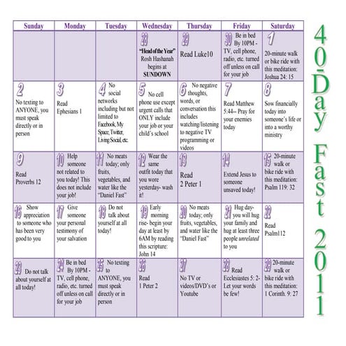40 day fast october 2011 calendar