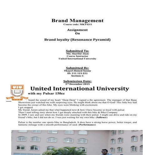 Brand loyalty (Resonance Pyramid)