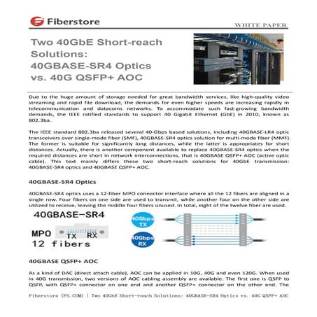 40GBASE-SR4 Optics vs. 40G QSFP+ AOC