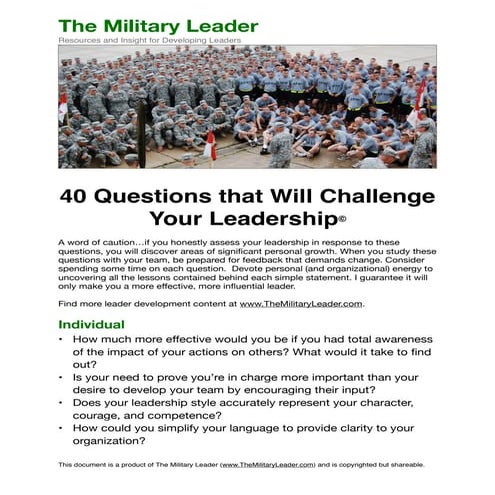 40 Questions that Will Challenge Your Leadership [from The Military Leader]