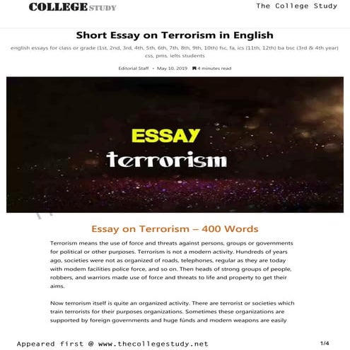 40 short essay on terrorism in english   the college study