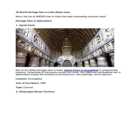 40 unesco world heritage sites in india | PDF