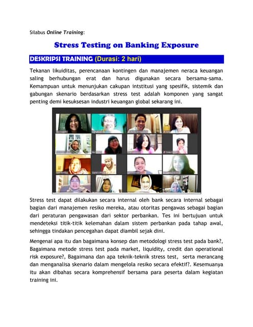 Silabus online Training "STRESS TESTING on Banking Exposure"