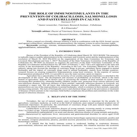 THE ROLE OF IMMUNOSTIMULANTS IN THE PREVENTION OF COLIBACILLOSIS, SALMONELLOS...