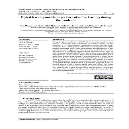 Digital learning models: experience of online learning during the ...