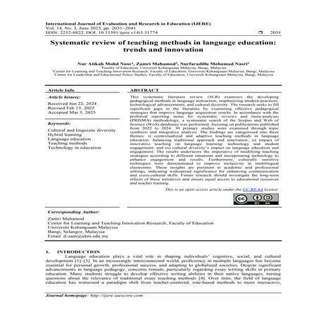 Systematic review of teaching methods in language education: trends and ...