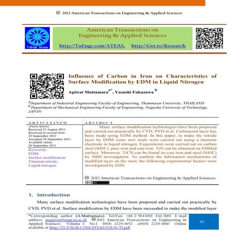 Influence of Carbon in Iron on Characteristics of Surface Modification by EDM...