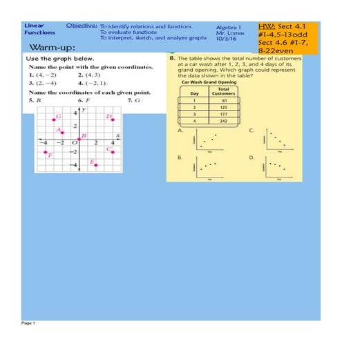 4-1 and 4-6 Graphs Relations Functions Evaluating.pdf