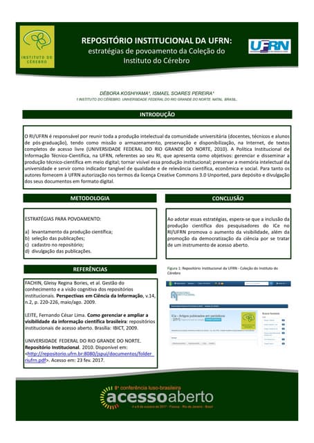 Repositório Institucional da UFRN: estratégias de povoamento da coleção do Instituto do Cérebro - CONFOA 2017