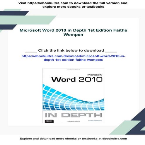Microsoft Word 2010 in Depth 1st Edition Faithe Wempen