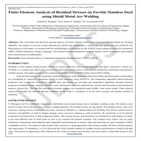 Finite Element Analysis of Residual Stresses on Ferritic Stainless Steel