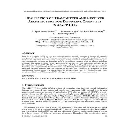 REALIZATION OF TRANSMITTER AND RECEIVER ARCHITECTURE FOR DOWNLINK CHANNELS IN...