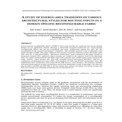 A STUDY OF ENERGY-AREA TRADEOFFS OF VARIOUS ARCHITECTURAL STYLES FOR ROUTING ...