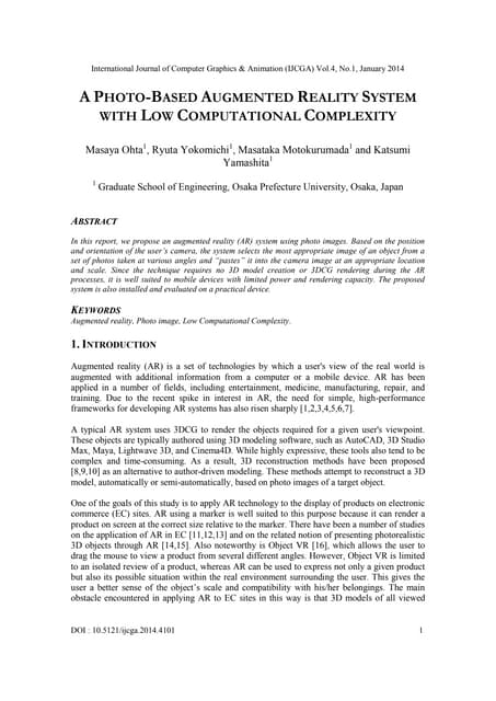 A PHOTO-BASED AUGMENTED REALITY SYSTEM WITH LOW COMPUTATIONAL COMPLEXITY