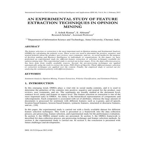 An Experimental Study of Feature Extraction Techniques in Opinion Mining