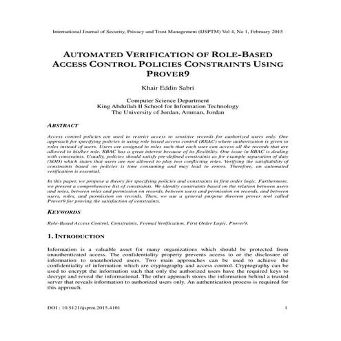 Automated Verification of Role-Based Access Control Policies Constraints Using Prover9