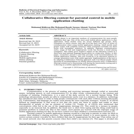 Collaborative filtering content for parental control in mobile application ch...