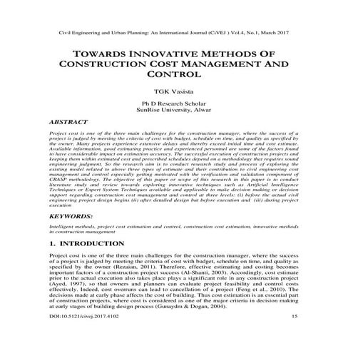 Towards Innovate Methods of Construction Cost Management and Control