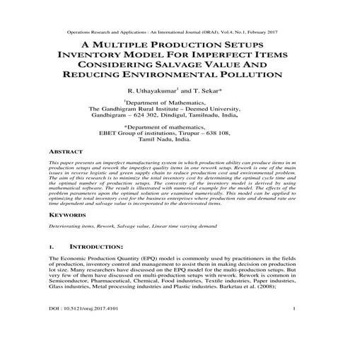 A MULTIPLE PRODUCTION SETUPS INVENTORY MODEL FOR IMPERFECT ITEMS CONSIDERING ...