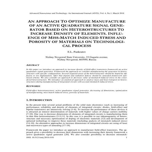 AN APPROACH TO OPTIMIZE MANUFACTURE OF AN ACTIVE QUADRATURE SIGNAL GENERATOR ...