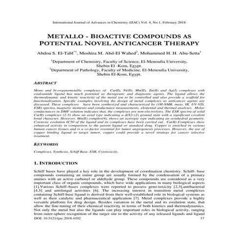 METALLO - BIOACTIVE COMPOUNDS AS POTENTIAL NOVEL ANTICANCER THERAPY