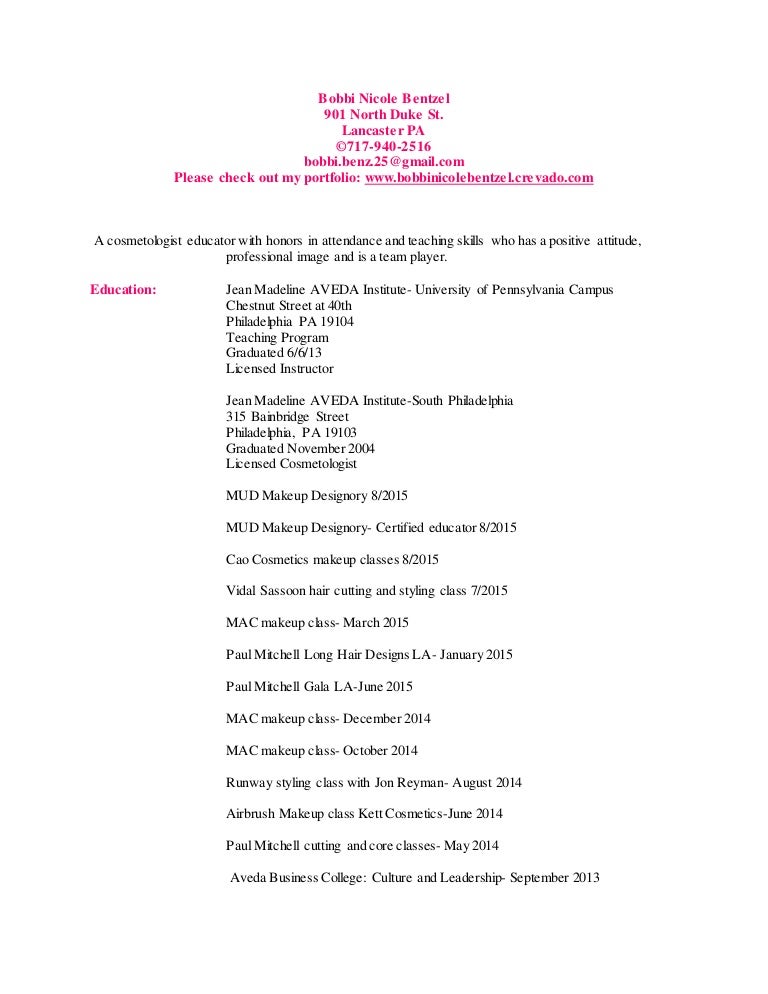 resume for cosmetologist