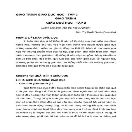 GIÁO TRÌNH GIÁO DỤC HỌC - TẬP 2 