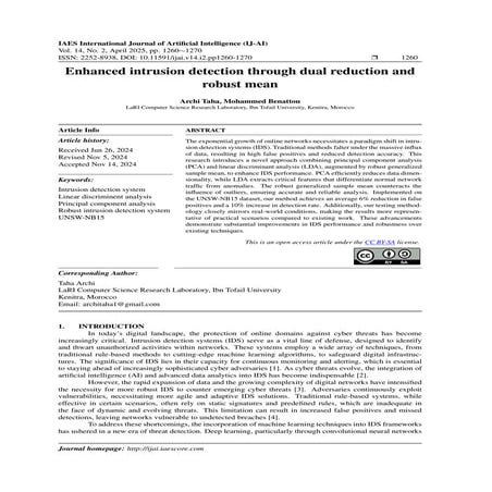 Enhanced intrusion detection through dual reduction and robust mean | PDF