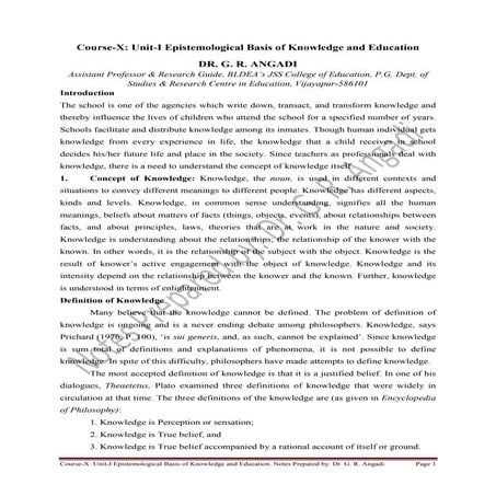 Unit-I Epistemological Basis of Knowledge and Education