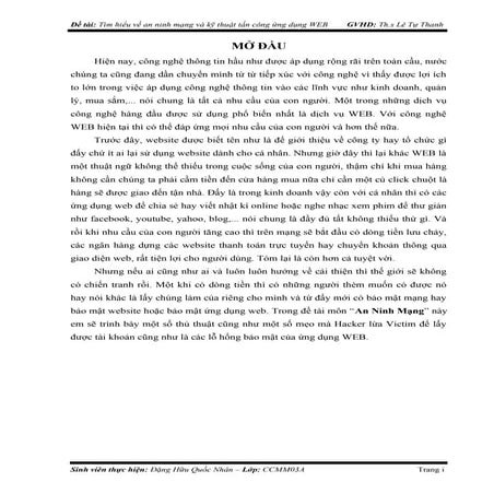 Đề tài Tìm hiểu về an ninh mạng và kỹ thuật tấn công ứng dụng WEB 