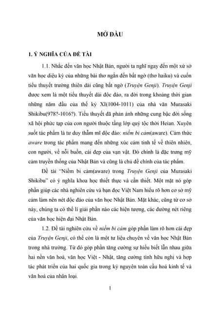 Niềm bi cảm (aware) trong Truyện Genji của Murasaki Shikibu 