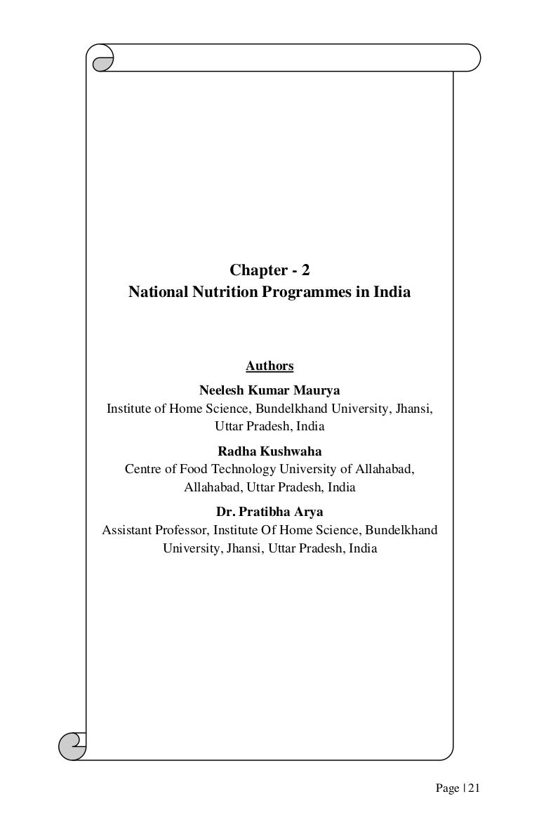 National Nutrition Programmes in India