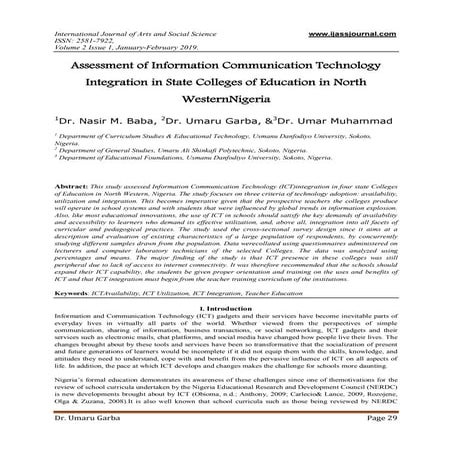 Assessment of Information Communication Technology Integration in State Colle...