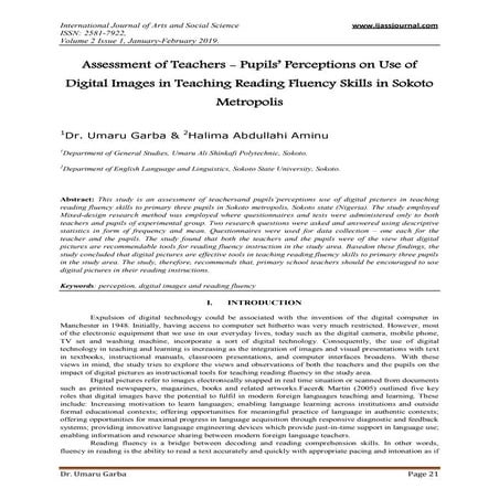 Assessment of Teachers - Pupils’ Perceptions on Use of Digital Images in Teac...