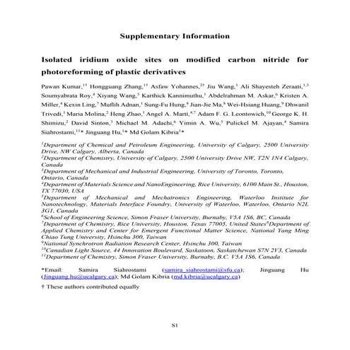 Isolated iridium oxide sites on modified carbon nitride for photoreforming of...