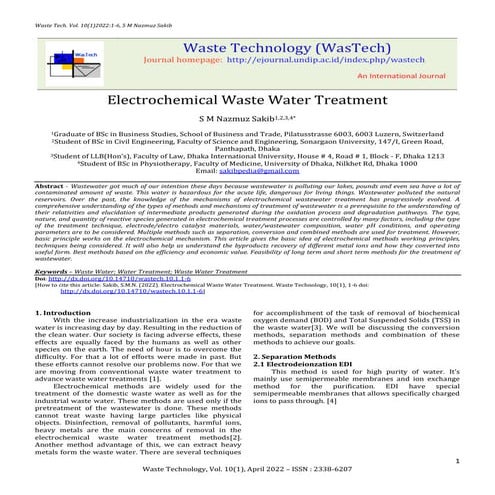Electrochemical Waste Water Treatment
