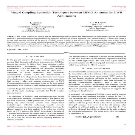 Mutual Coupling Reduction Techniques between MIMO Antennas for UWB Applications