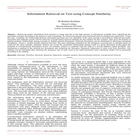 Information Retrieval on Text using Concept Similarity