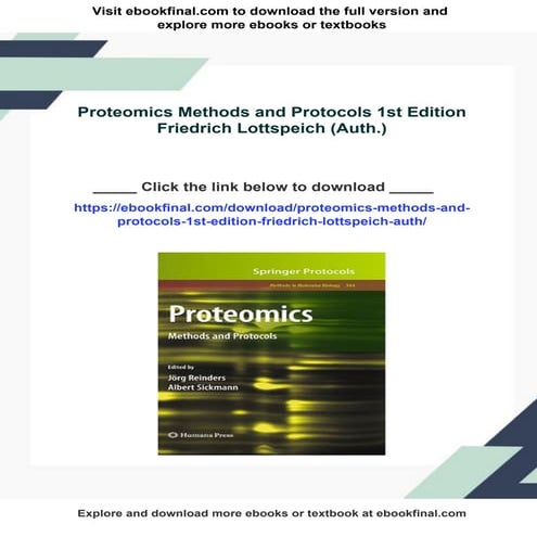 Proteomics Methods and Protocols 1st Edition Friedrich Lottspeich (Auth ...