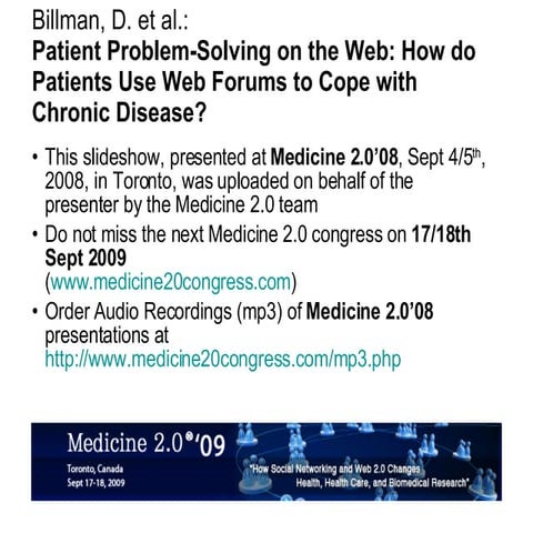 Patient Problem-Solving on the Web: How do Patients Use Web Forums to Cope wi...