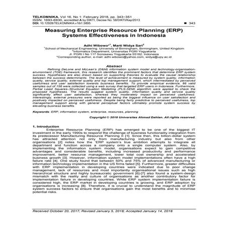 Measuring Enterprise Resource Planning (ERP) Systems Effectiveness in Indonesia