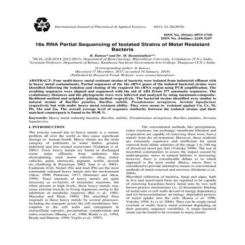 4 16s rna partial sequencing of isolated strains of metal resistant bacteria ...
