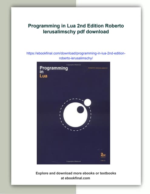 Programming in Lua 2nd Edition Roberto Ierusalimschy