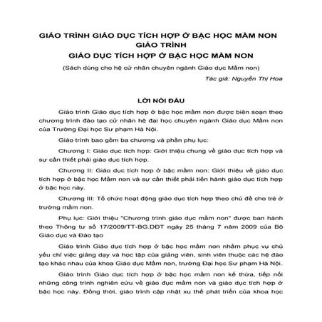 Giáo Trình Giáo Dục Tích Hợp Ở Bậc Học Mầm Non 