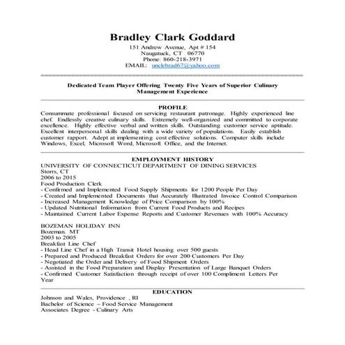 Brad Goddard - RESUME