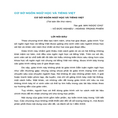 CƠ SỞ NGÔN NGỮ HỌC VÀ TIẾNG VIỆT 