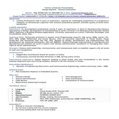 Thota Venkata Phanindra_IT_Design Engineer – Process Automation_9years_CV_
