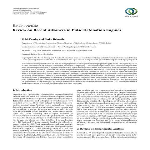 Review on Recent Advances in Pulse Detonation Engines