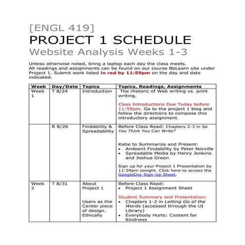 419 project1 schedule