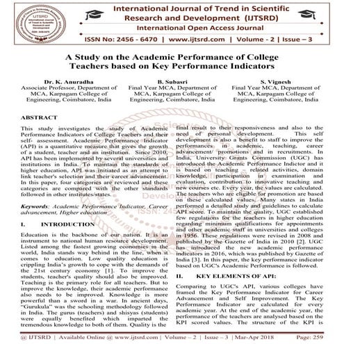 A Study on the Academic Performance of College Teachers based on Key Performa...